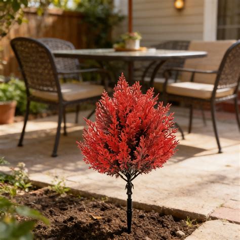 LiUMX Artificial Red Leaf Plants, 18.1 Inch Tall Faux Bush with Ground ...