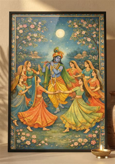 Raasleela - Lord Krishna Ethnic Art - A3 Framed – Kashyapaa