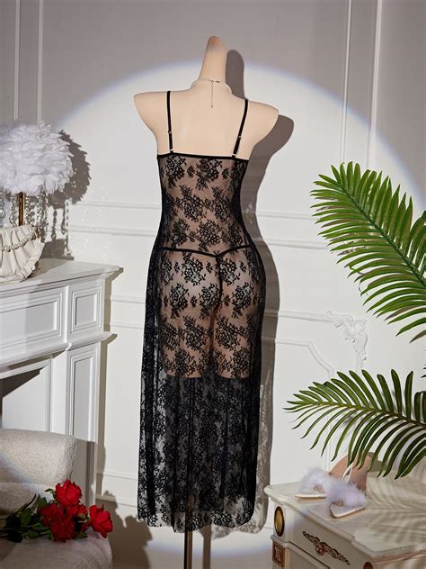 Women's Sexy Lace Mesh Sleepwear Set, Super Sexy Split Thong Lingerie, All Season Fitted ...