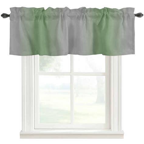 Ombre Grey Sage Green Window Valance Curtain Gradient Color Rod Pocket ...