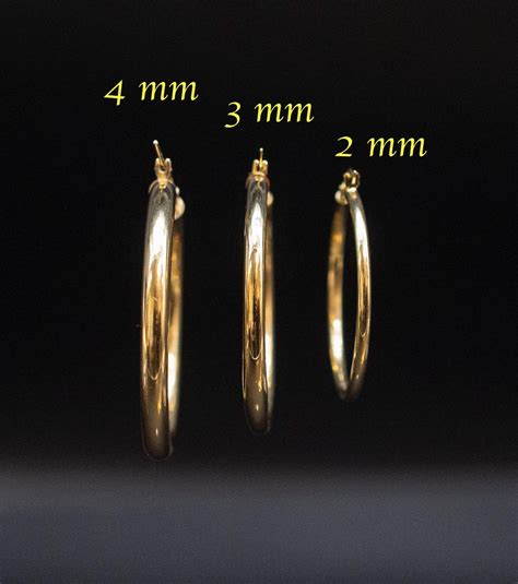 14k Real Solid Gold Hoop Earrings 2mm, 3mm, 4mm Thickness, 15mm-70mm ...