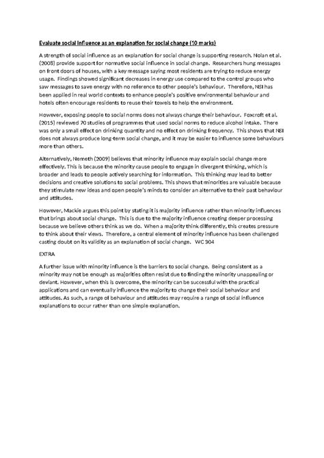 A03 Social Change PET - AO1 Analysis for Year 1 Psychology - Studocu