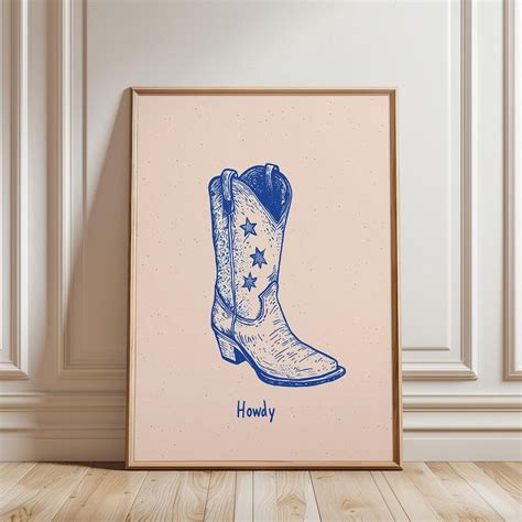 Howdy Cowboy Boot Retro Western Wall Art Southwestern Decor, Unframed ...