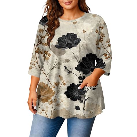 Bbyeadc Plus Size Women's Blouses Casual 3/4 Length Sleeve Collared ...