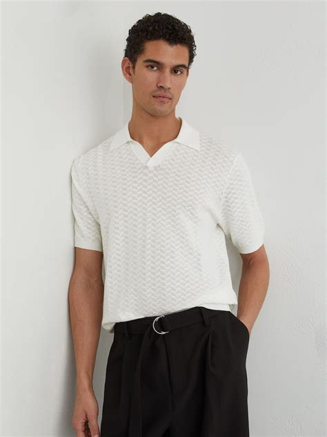 Buy Reiss White Sol Textured-Knit Open-Collar Polo Shirt from Next India