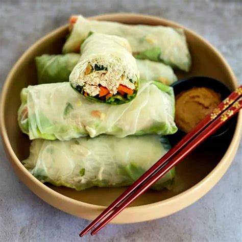 Chicken Spring Rolls with Peanut Sauce | EmilyFabulous