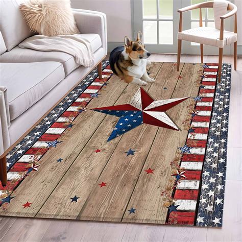 American Patriotic Star Area Rugs 2.7'x5' 250 Anniversary USA Flag Wood ...