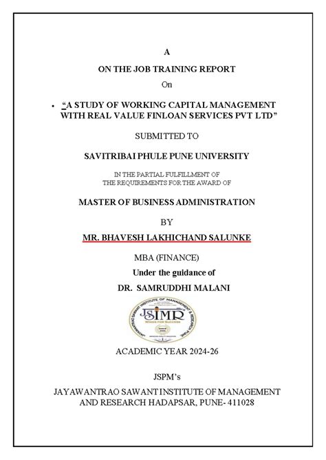 OJT Report: Working Capital Management at Real Value Finloan Services ...