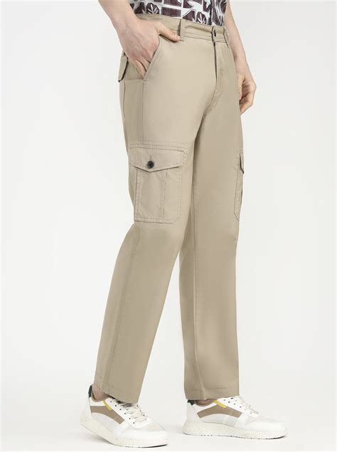Greenfibre Men's Beige Cotton Stretch Cargo Pant | Slim Fit | Solid ...