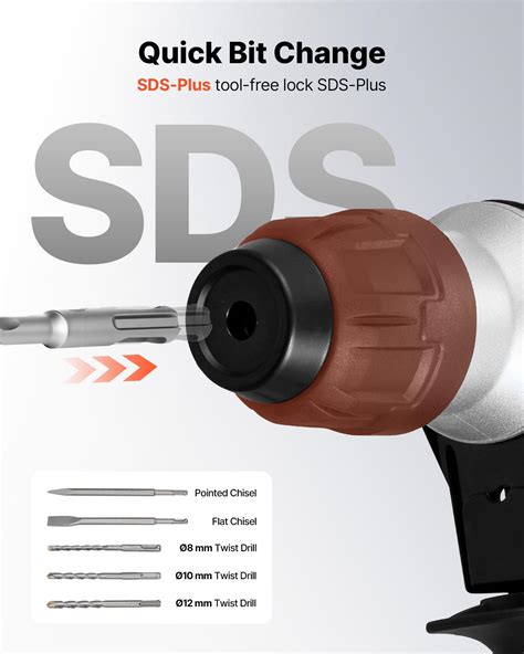 VEVOR Rotary Hammer Drill, 1-1/8 in SDS-Plus Electric Corded Heavy Duty ...