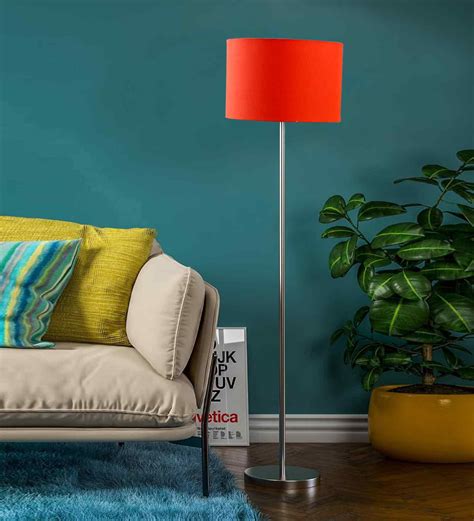 Buy Orange Cotton Drum Shade Steel Floor Lamp Steel Base at 40% OFF by ...
