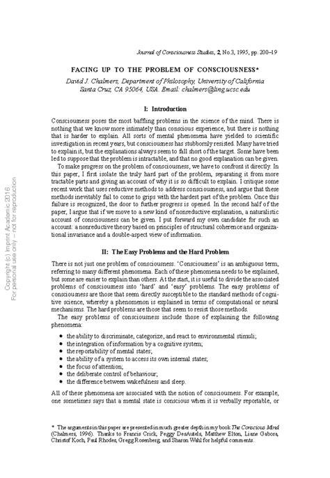 Chalmers' Insights on the Hard Problems of Consciousness - Studocu