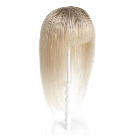 Human Hair Topper with Bangs #R8/1001 Root Cinnamon Brown and Pearl Bl
