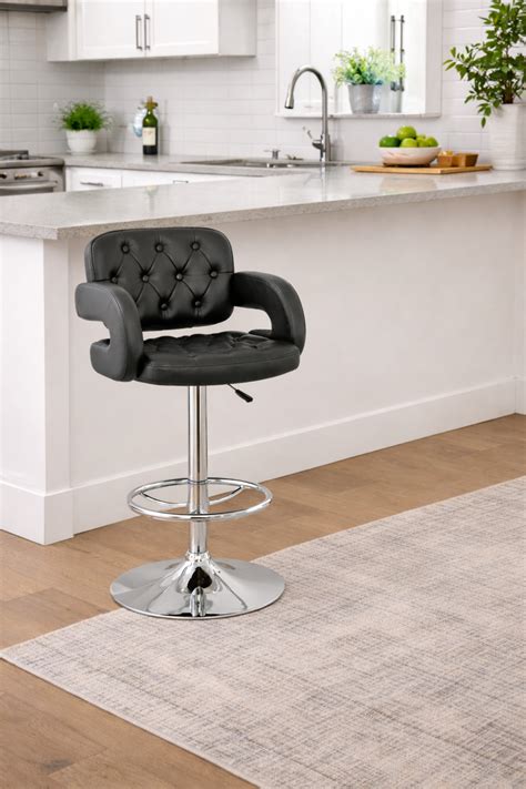 Black Faux Leather & Chrome Bar Chair MURRY