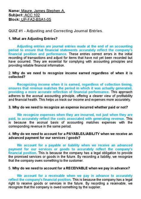ACC 102 QUIZ: Adjusting & Correcting Journal Entries Review - Studocu