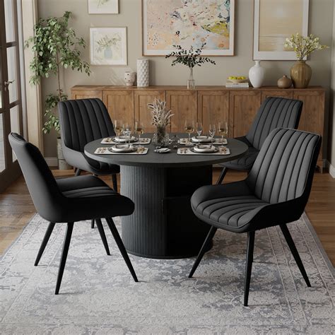 Hawsaiy 5-Piece Dining Table Set for 4, 47" Round Dining Table Set with ...