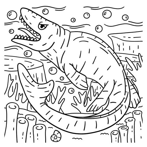 Mosasaurus dinosaur isolated coloring page | Premium Vector