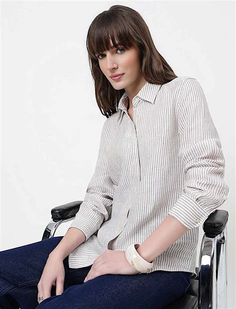 Buy Pure Linen Striped Spread Collar Shirt at Marks & Spencer