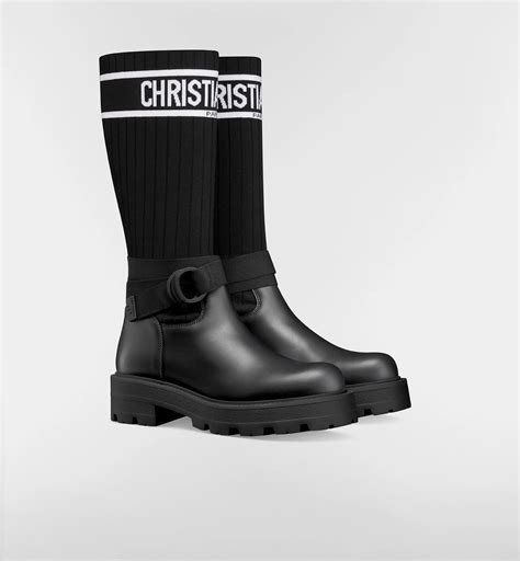 D-Major Boot Black Calfskin with Black and White Technical Knit | DIOR
