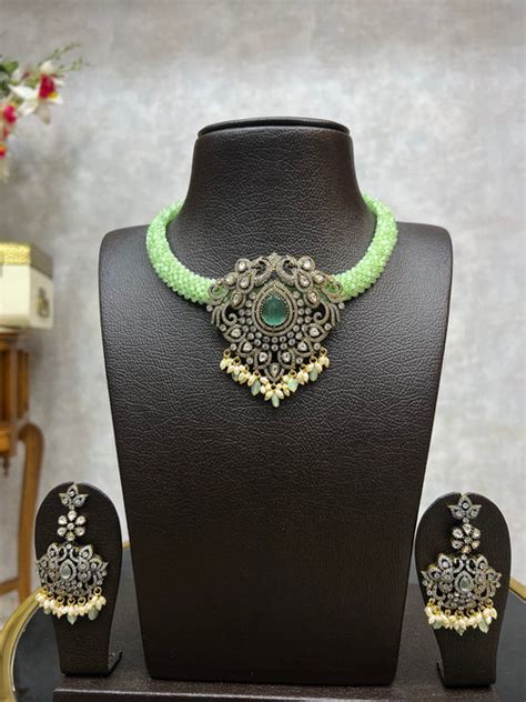 MOISSANITE POLKI VICTORIAN NECKLACE SET – Lakshmi Boutique