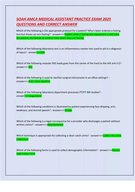 SOAH AMCA MEDICAL ASSISTANT PRACTICE EXAM 2025 QUESTIONS AND CORRECT ... - One For All
