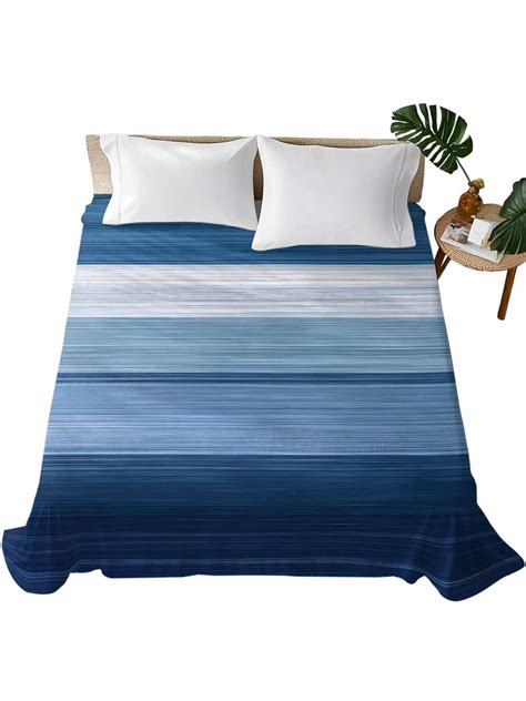 California King Size Flat Sheet Only, Blue Ombre Stripe Soft Brushed ...