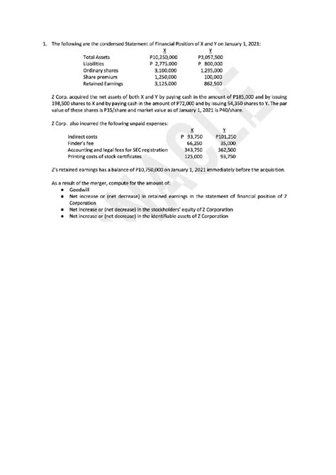 Business Combination (ACCT 101): Practice Materials for Consolidated ...