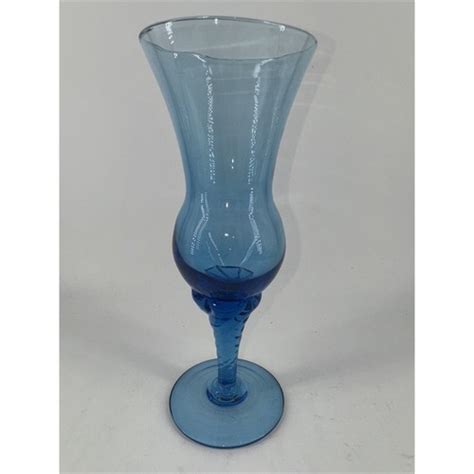 Vintage Blue Art Glass Goblet Vase Hand Blown Mid Century Style Murano ...