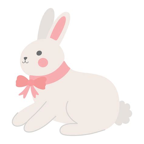 Cute kawaii sweet Easter bunny rabbit with pink ribbon bow simple ...