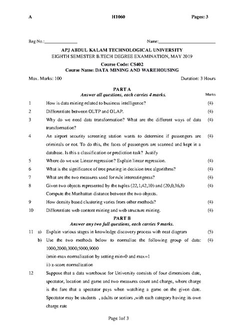 CS402 - Data Mining and Warehousing: Previous Year QP (May 2019) - Studocu