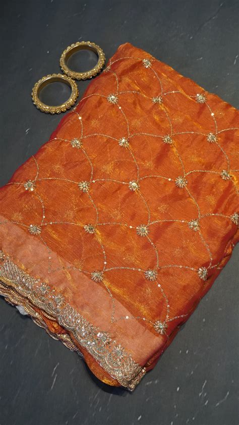 Space Silk Saree - Designer Orange – Charvi Boutique