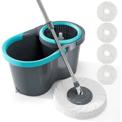 Spin Mop and Bucket, 360? Mop & Telescopic Handle, Wet and Dry Use, 4 ...