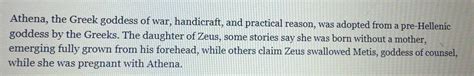 Solved: Athena, the Greek goddess of war, handicraft, and practical ...
