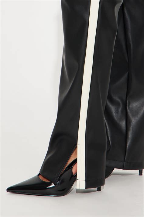 Cause A Scene Faux Leather Track Pant - Black/White | Fashion Nova