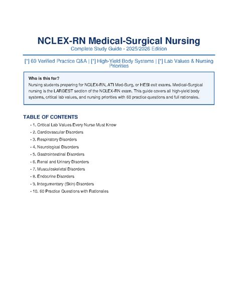 NCLEX Med Surg Study Guide 2025-2026: Body Systems & Lab Values - Studocu