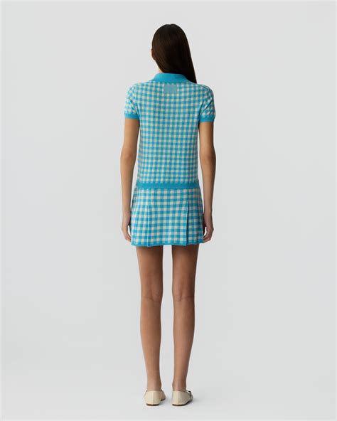 Gingham Pleated Skirt - Swimming Pool/Cream – Guest In Residence