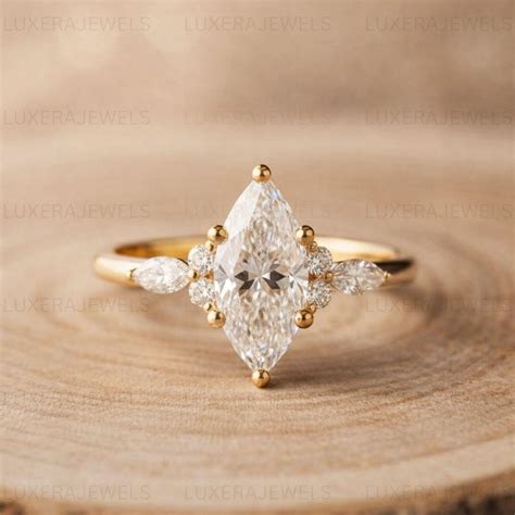 Buy Marquise Cut Diamond Ring, Cluster Side Stone Engagement Ring, Lab ...