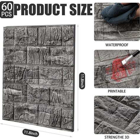60 Pcs 58 Sq ft 3D Wall Panels Peel and Stick Faux Foam 3D Brick ...