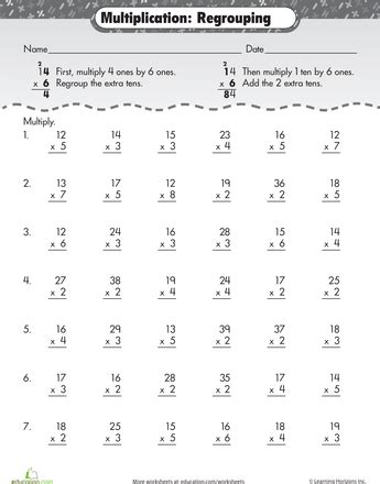 Multiplication with Regrouping Worksheets