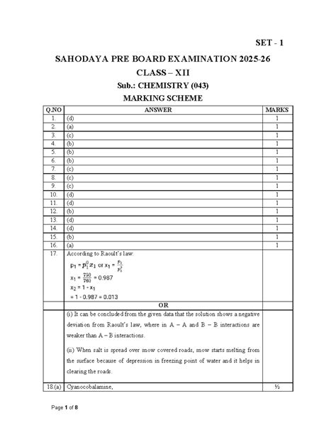 XII Sahodaya Pre-Board Exam Chemistry (043) Marking Scheme - Studocu