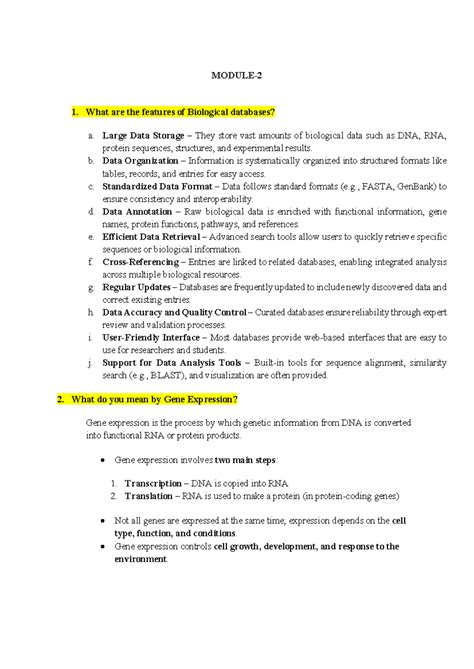 Biological Databases & Gene Expression: Module 2 Q&A - Studocu