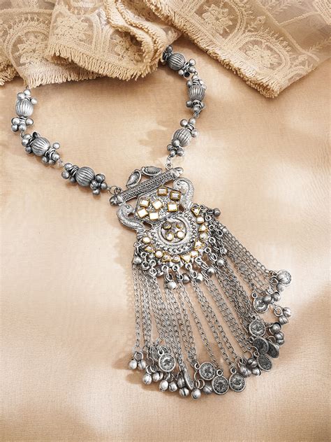 Oxidised Regal Tassel Statement Necklace – Rubans