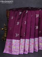 Banarasi poona silk saree wine shade and lavender with silver zari wov ...