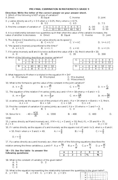 QE Quarter 2 - Mathematics 9 Final Exam Review - Studocu