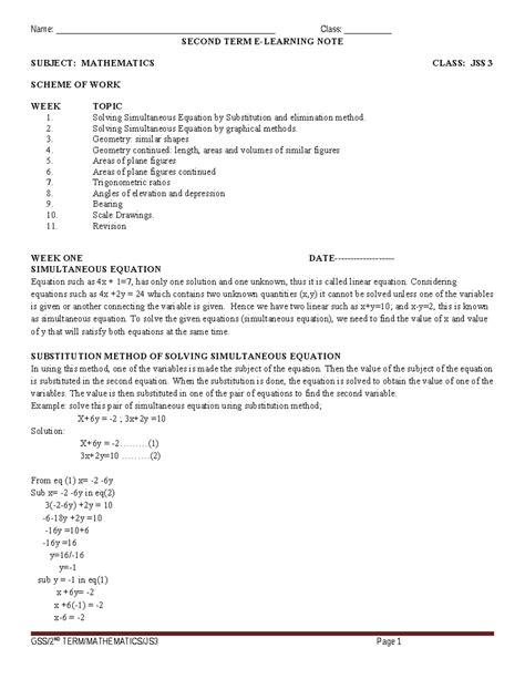2ND TERM JSS 3 MATHEMATICS SCHEME OF WORK & NOTES - Studocu