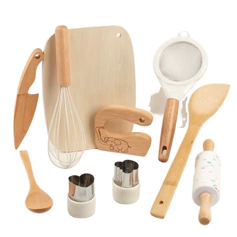 Eduspark Little Chef Cooking Set – 10 Pc Real Wooden Kitchen Tools for ...