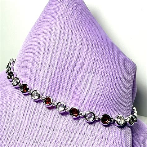 Real garnet and cubic zirconia round sterling silver bracelet – Sarah ...
