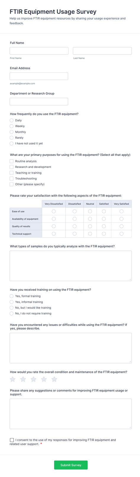 FTIR Equipment Usage Survey Form Template | Jotform