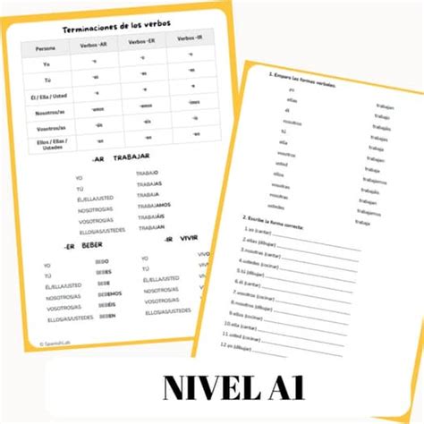 Spanish Regular Verbs Present Tense Free Worksheet | A1 | -AR -ER -IR ...