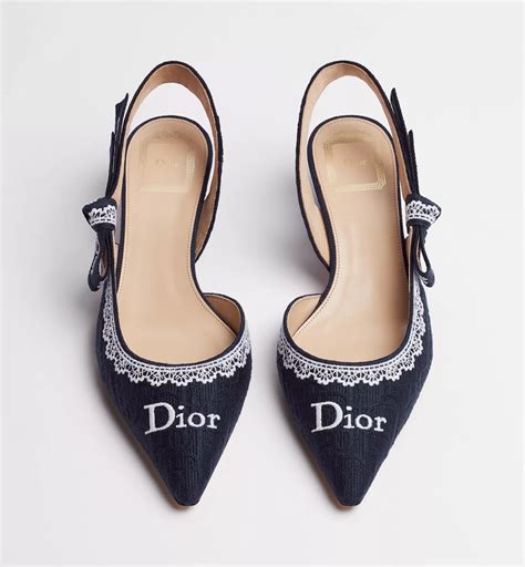 J'Adior Slingback Pump Blue Dior Oblique Embroidered Cotton and White ...